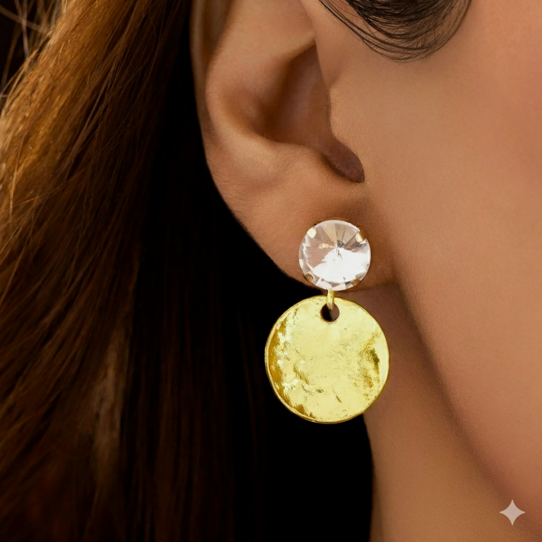 Golden Disc & Crystal Necklace Set -JN109