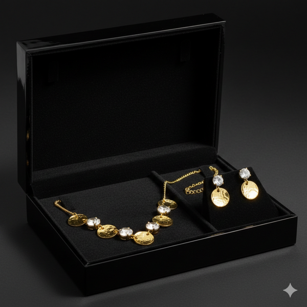 Golden Disc & Crystal Necklace Set -JN109