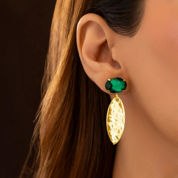 Emerald Leaf Gold Necklace & Earring Set -JN110