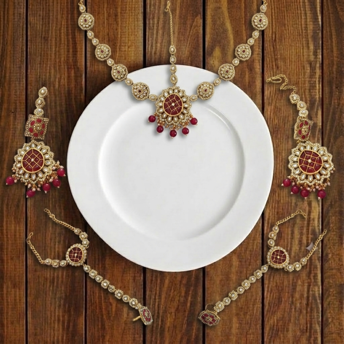 Royal Kundan & Ruby Red Bridal Jewelry Ensemble