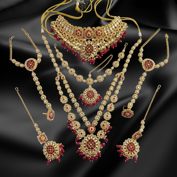 Royal Kundan & Ruby Red Bridal Jewelry Ensemble