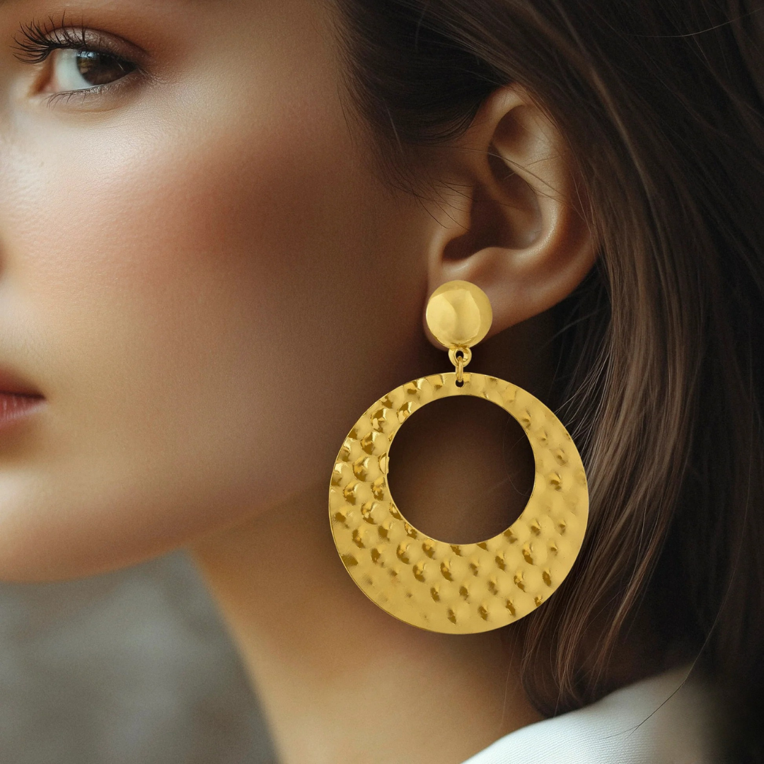 Golden Hammered Circle Necklace & Earring Set -JN111