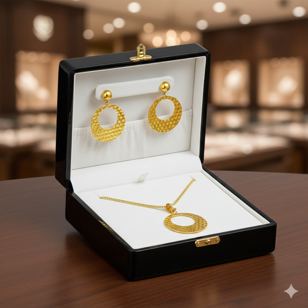 Golden Hammered Circle Necklace & Earring Set -JN111