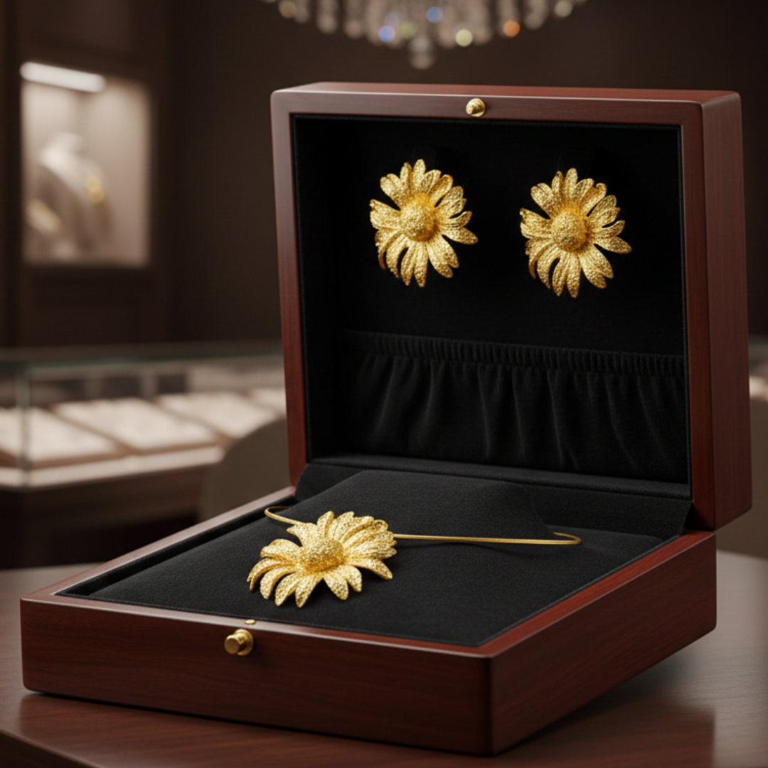 Golden Floral Statement Necklace & Earrings Set -JN113