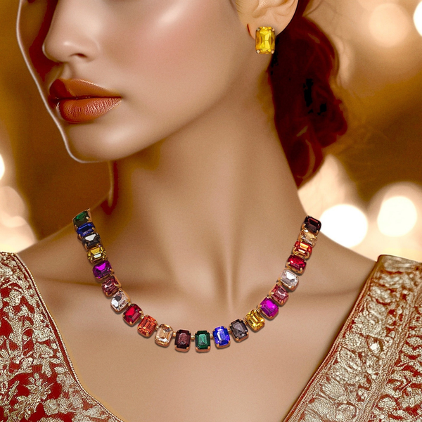 Aurora Multicolor Gemstone Necklace Set  - JN114