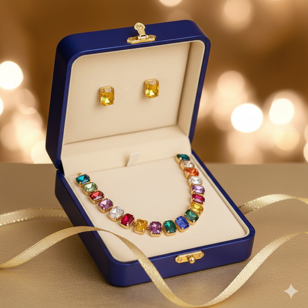 Aurora Multicolor Gemstone Necklace Set  - JN114
