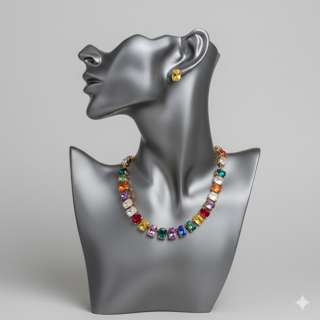 Aurora Multicolor Gemstone Necklace Set  - JN114