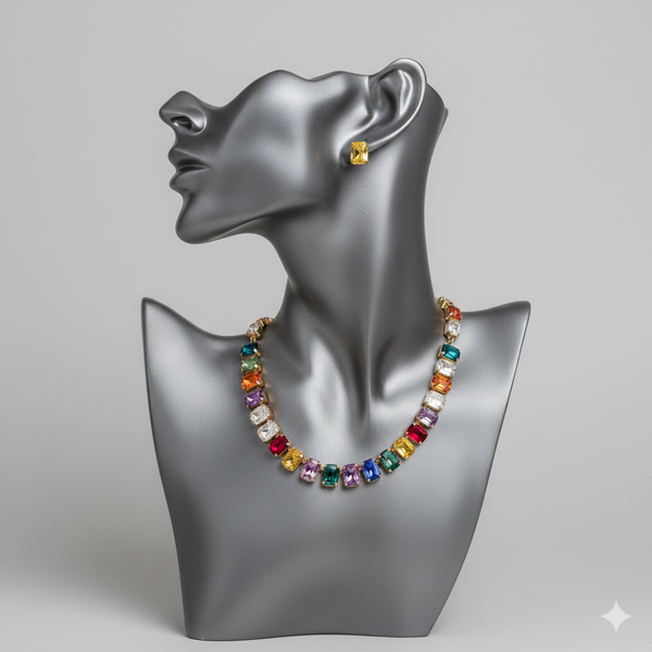 Aurora Multicolor Gemstone Necklace Set  - JN114