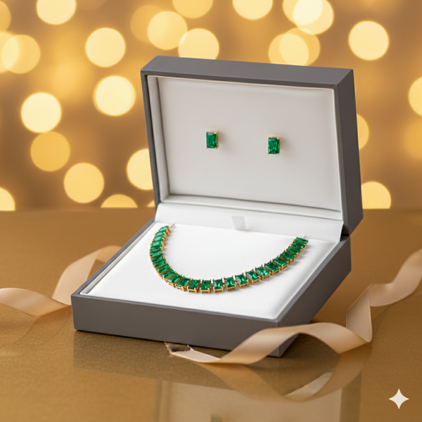 Emerald Glow Gemstone Necklace Set - JN115