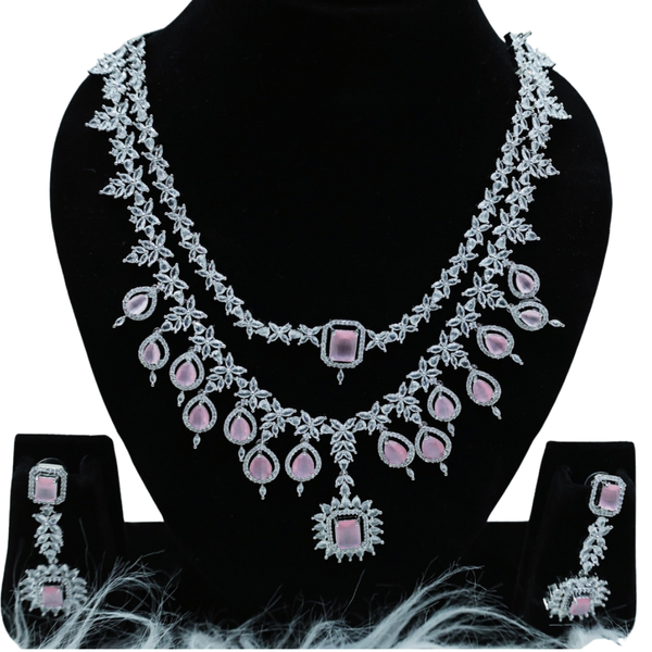Blush Royale Floral Diamond Necklace Set -JN117