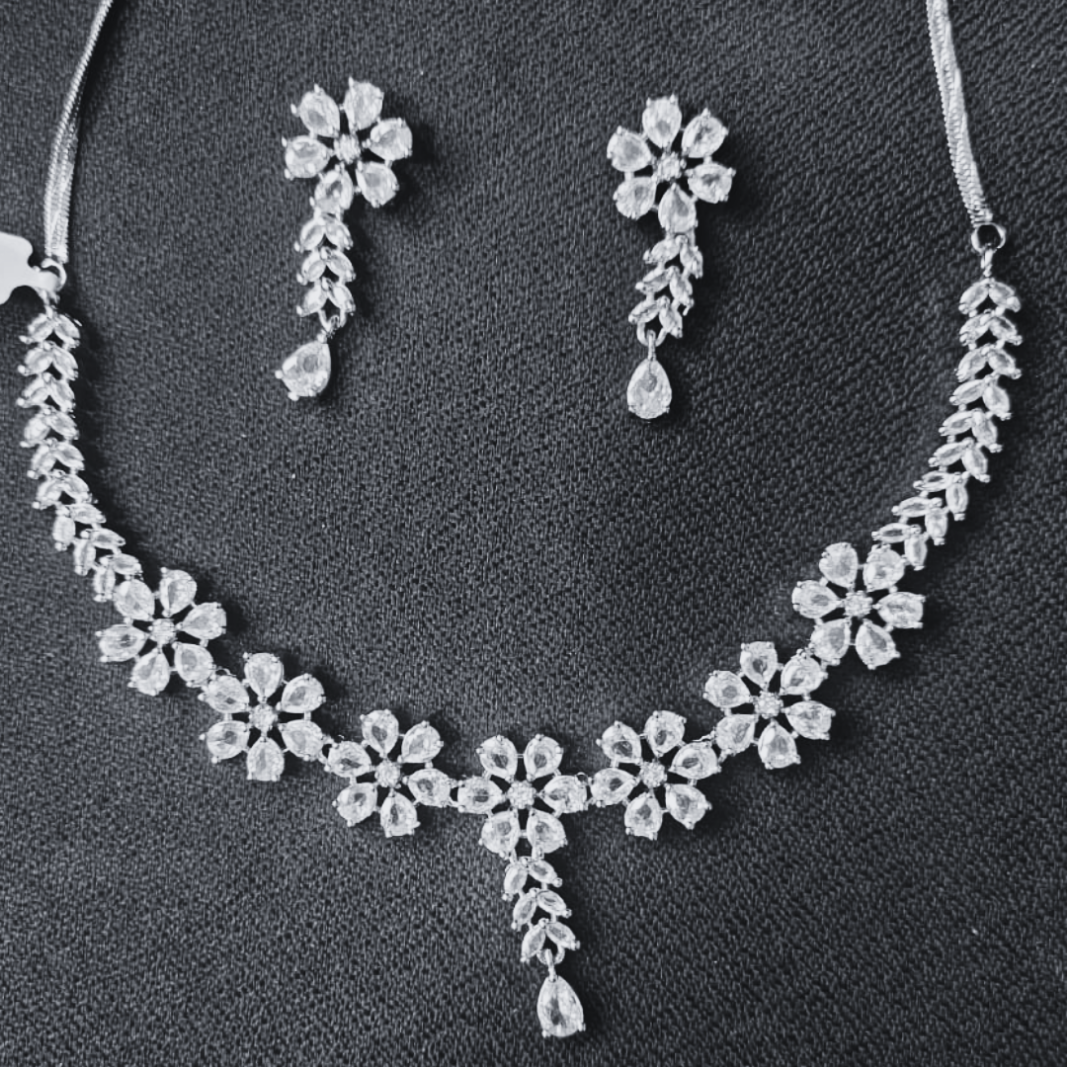 Crystal Bloom Floral Necklace Set -JN118