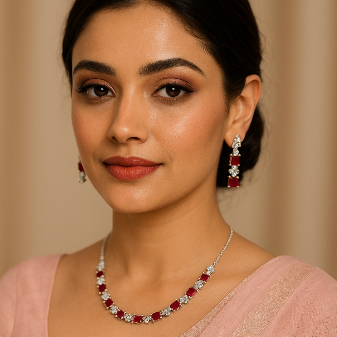 Royal Ruby Elegance Necklace & Earring Set