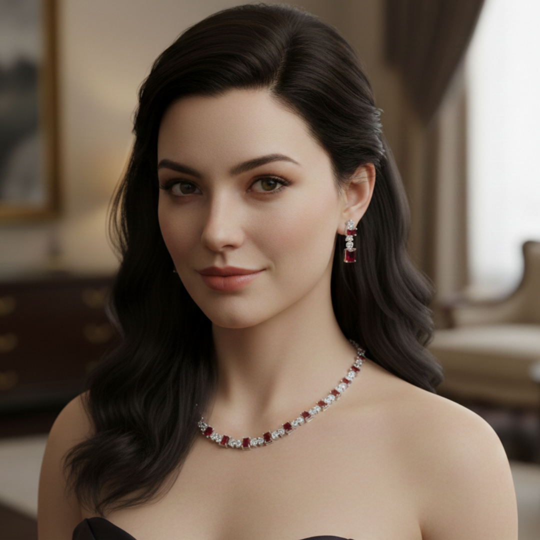 Royal Ruby Elegance Necklace & Earring Set