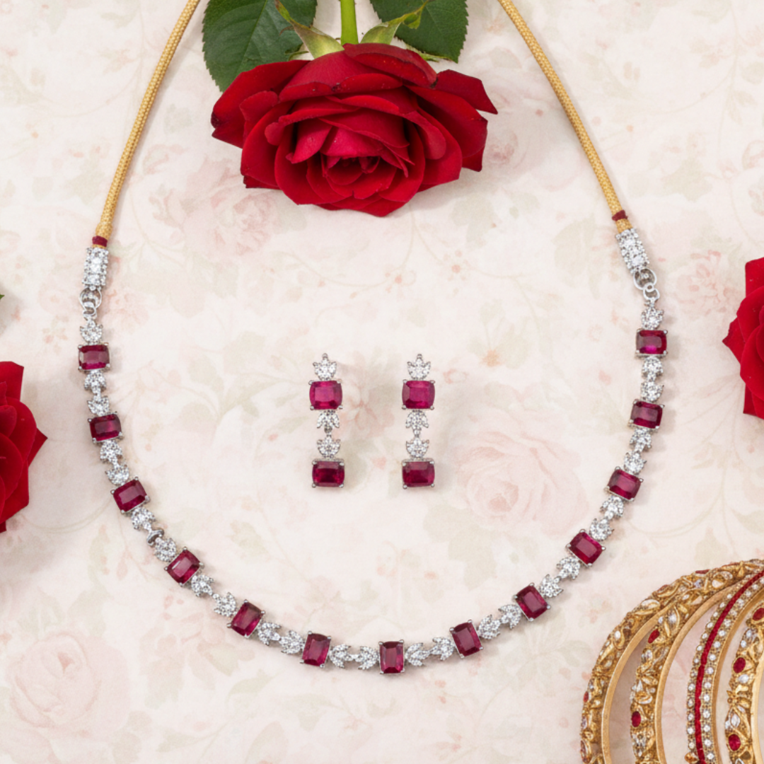 Royal Ruby Elegance Necklace & Earring Set