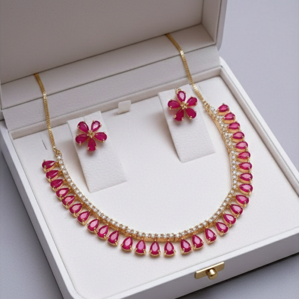 Blossom Ruby Petal Necklace & Earring Set