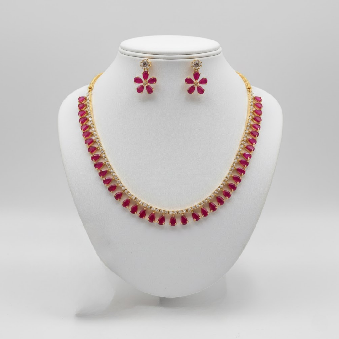 Blossom Ruby Petal Necklace & Earring Set