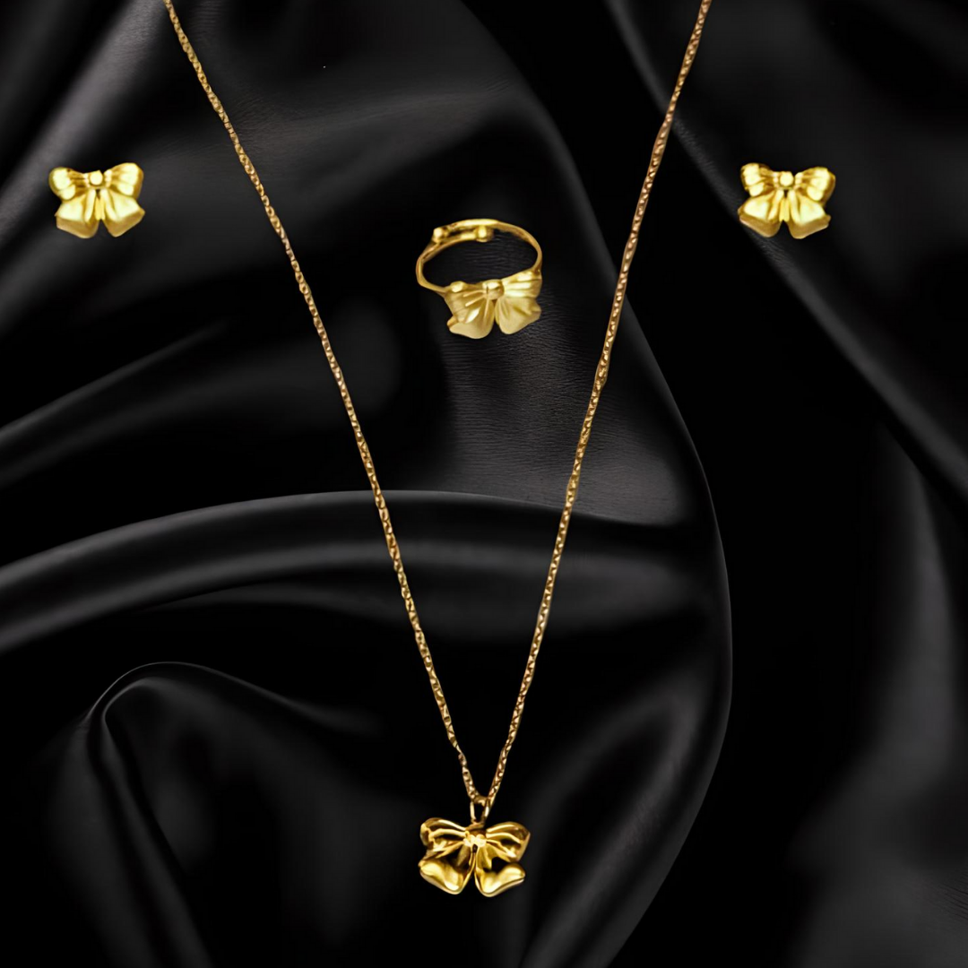Minimalist Gold-Tone Necklace, Earrings & Ring Set