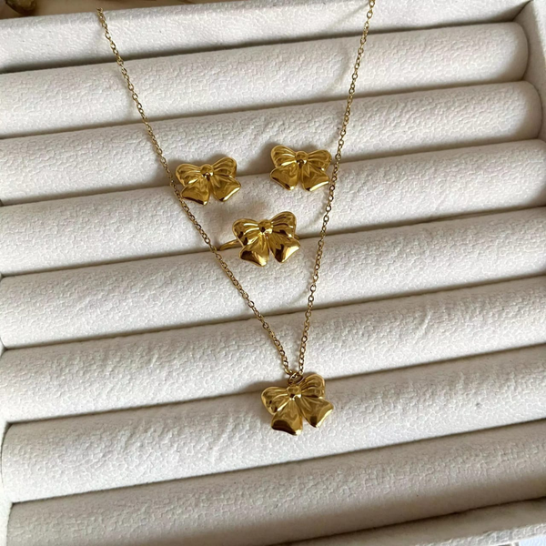 Minimalist Gold-Tone Necklace, Earrings & Ring Set
