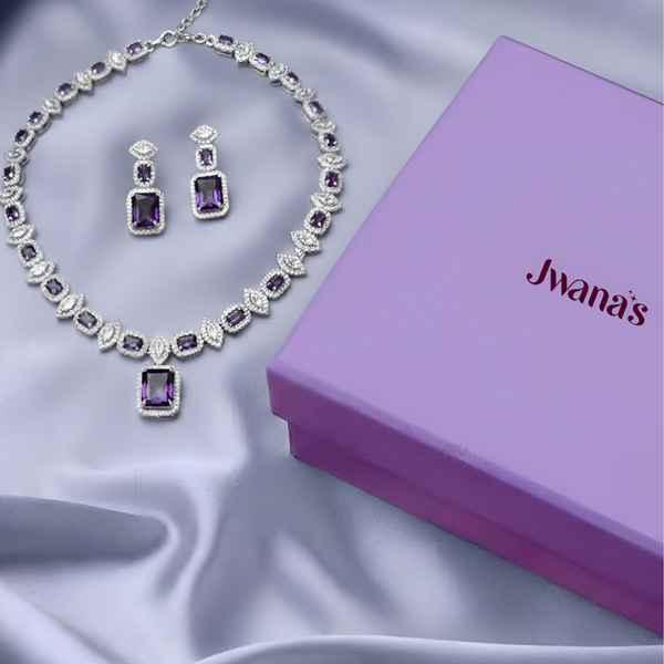 Amethyst Crystal CZ Party Wear Jewelry Set
