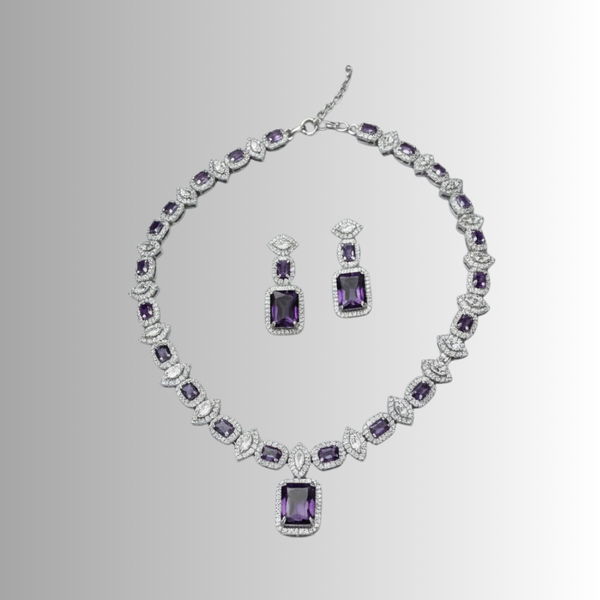 Amethyst Crystal CZ Party Wear Jewelry Set