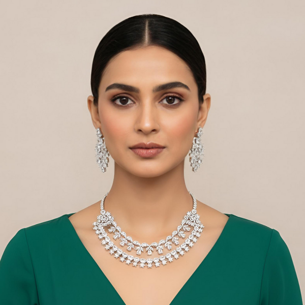 Crystal Floral CZ Party Wear Jewelry Set