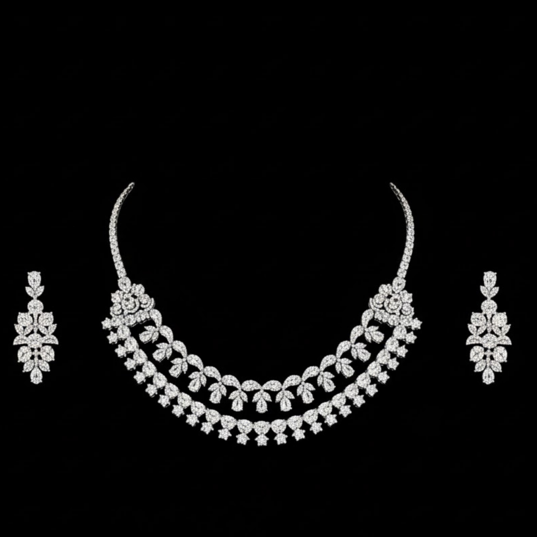 Crystal Floral CZ Party Wear Jewelry Set