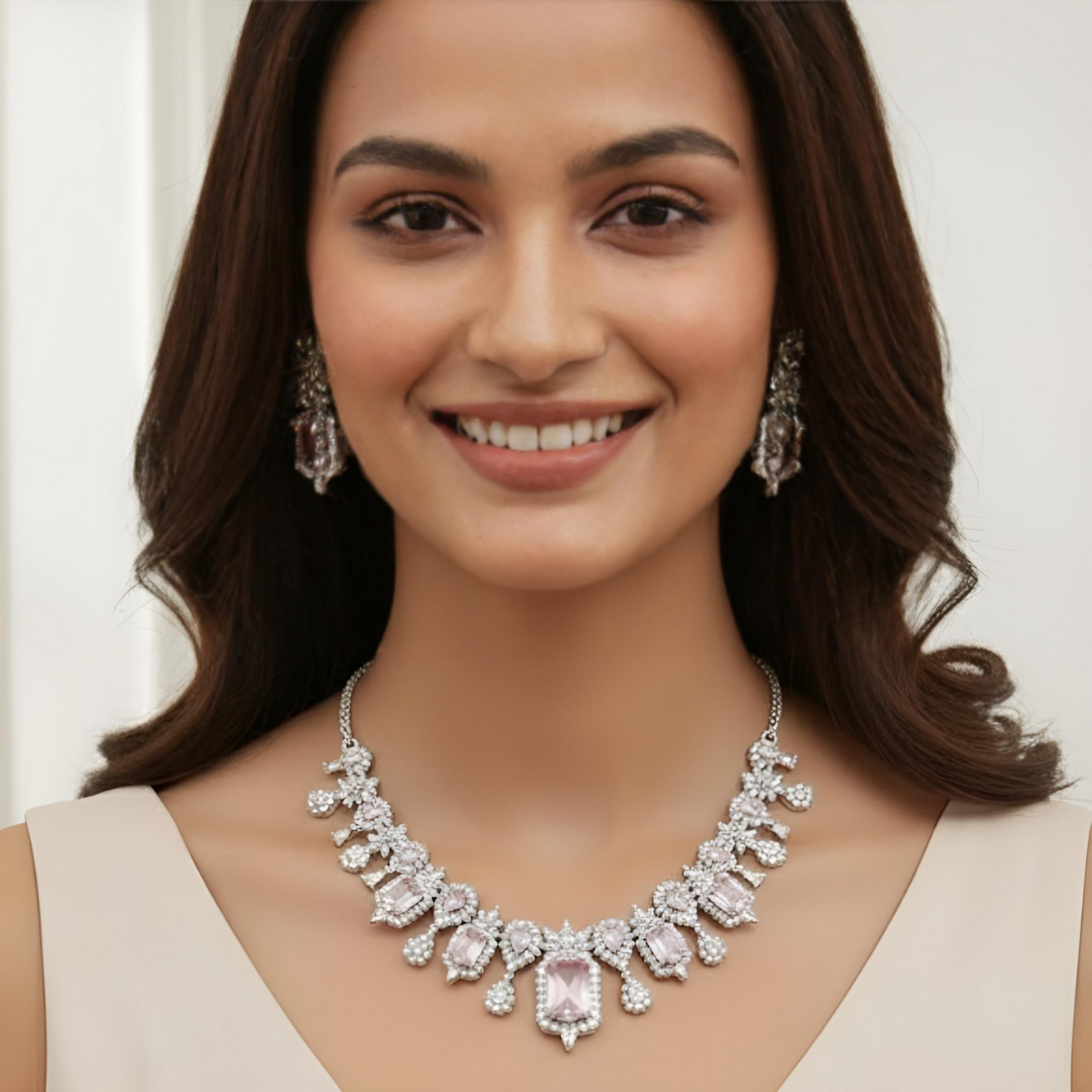Blush Pink Crystal CZ Statement Jewelry Set