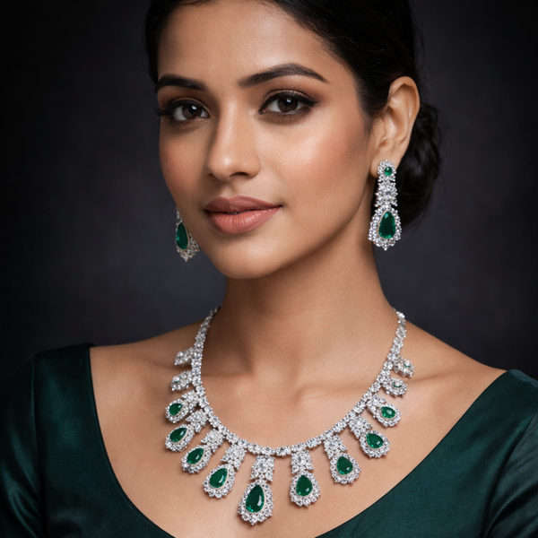Emerald Green Crystal CZ Statement Jewelry Set
