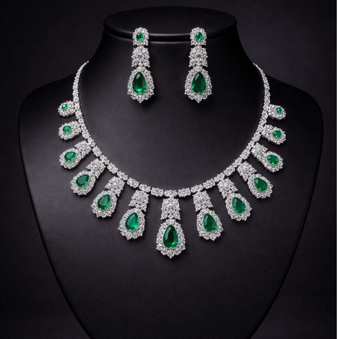 Emerald Green Crystal CZ Statement Jewelry Set