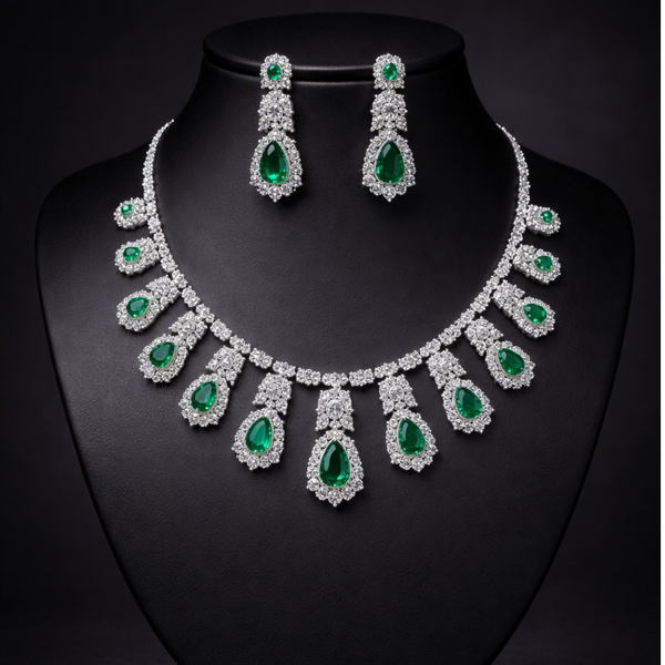 Emerald Green Crystal CZ Statement Jewelry Set