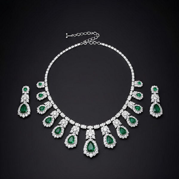 Emerald Green Crystal CZ Statement Jewelry Set
