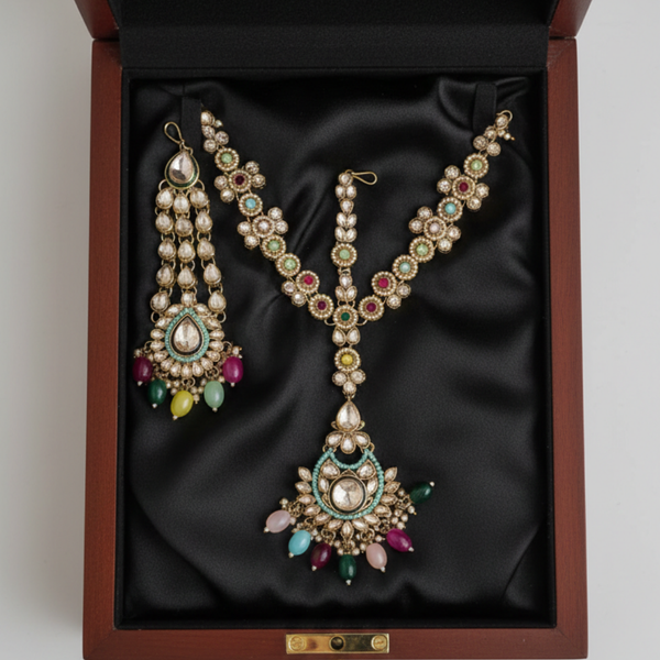 Royal Polki Bridal Jewellery Set – 6 Pc Complete Wedding Collection