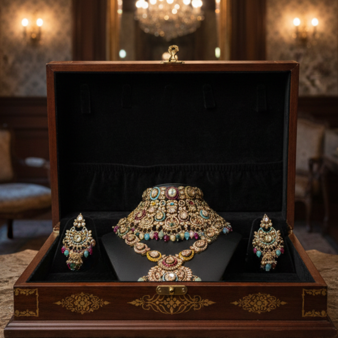 Royal Polki Bridal Jewellery Set – 6 Pc Complete Wedding Collection
