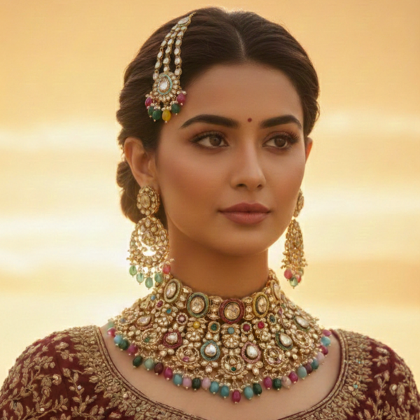Royal Polki Bridal Jewellery Set – 6 Pc Complete Wedding Collection