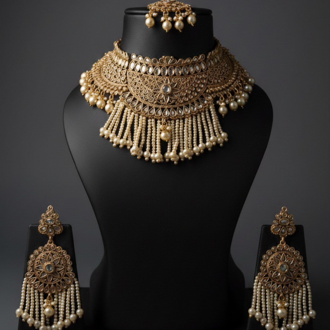 Noor Mahal Pearl Bridal Necklace Set