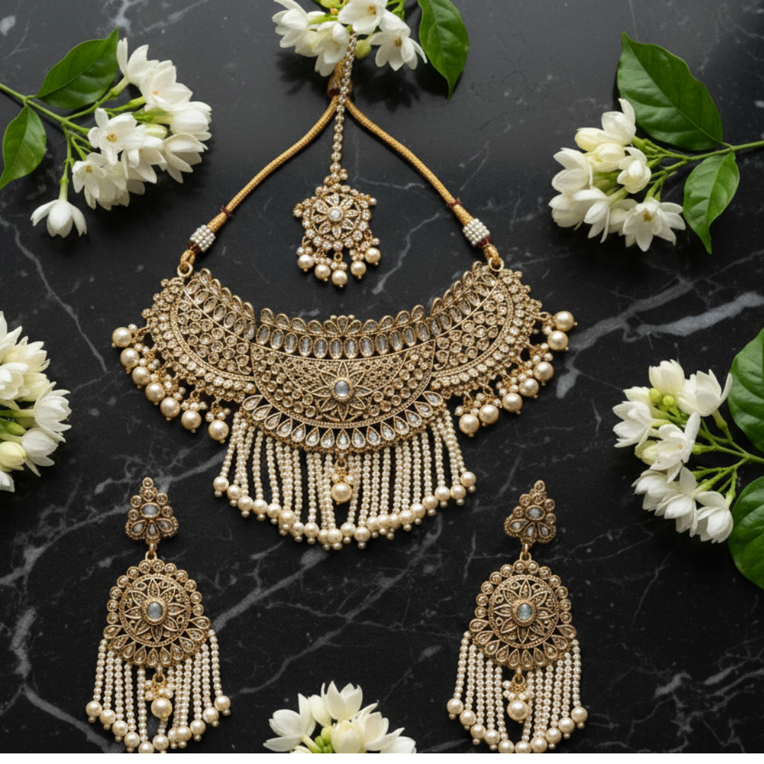 Noor Mahal Pearl Bridal Necklace Set