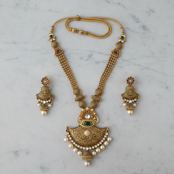 Heritage Temple Gold Necklace Set