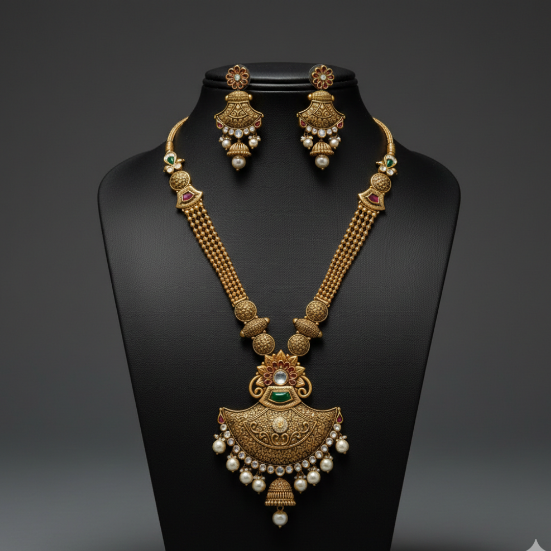 Heritage Temple Gold Necklace Set