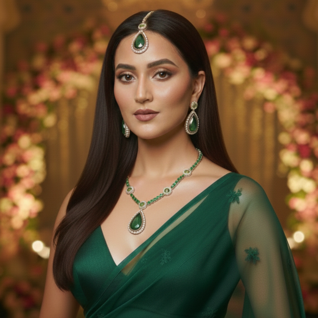Emerald Teardrop Elegance Jewelry Set