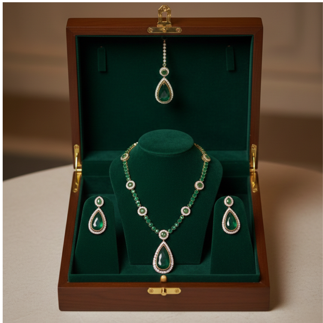Emerald Teardrop Elegance Jewelry Set