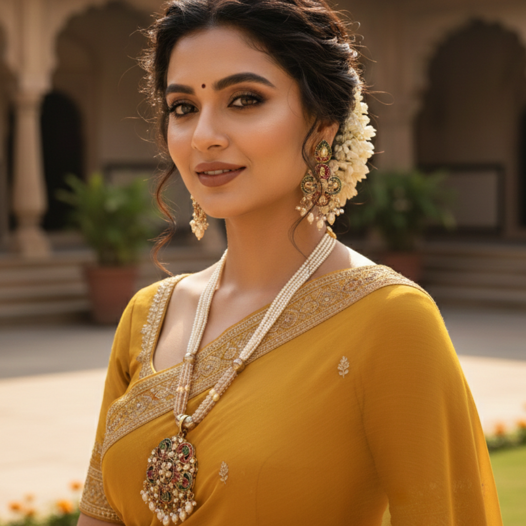 Rajwadi Pearl Pendant Necklace Set