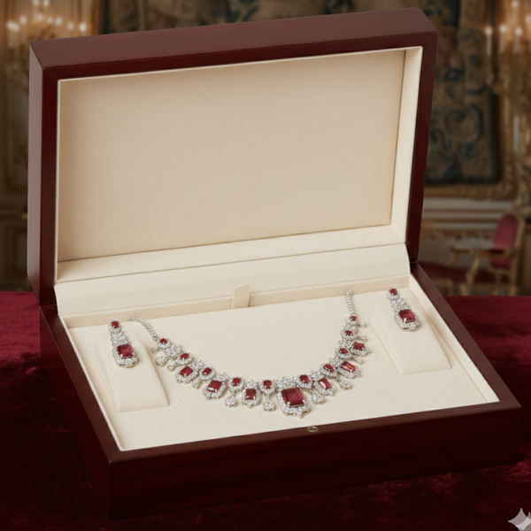 Ruby Red Crystal CZ Party Wear Jewelry Set