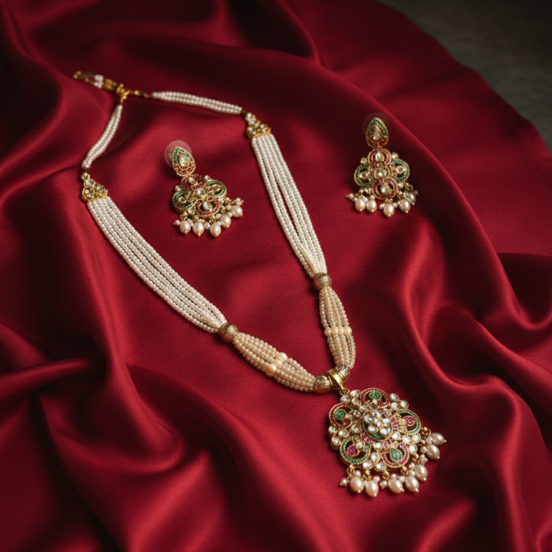 Rajwadi Pearl Pendant Necklace Set