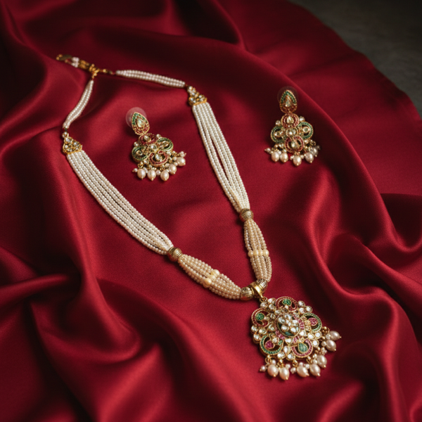 Rajwadi Pearl Pendant Necklace Set