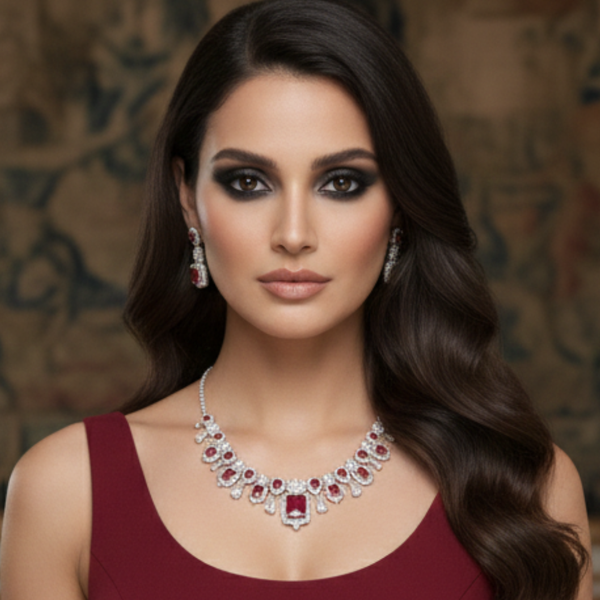 Ruby Red Crystal CZ Party Wear Jewelry Set