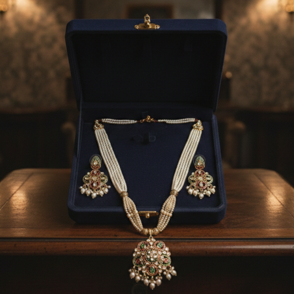 Rajwadi Pearl Pendant Necklace Set