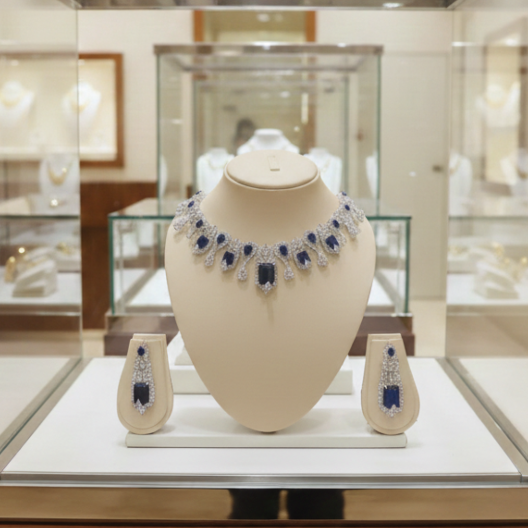 Royal Blue Crystal CZ Statement Jewelry Set