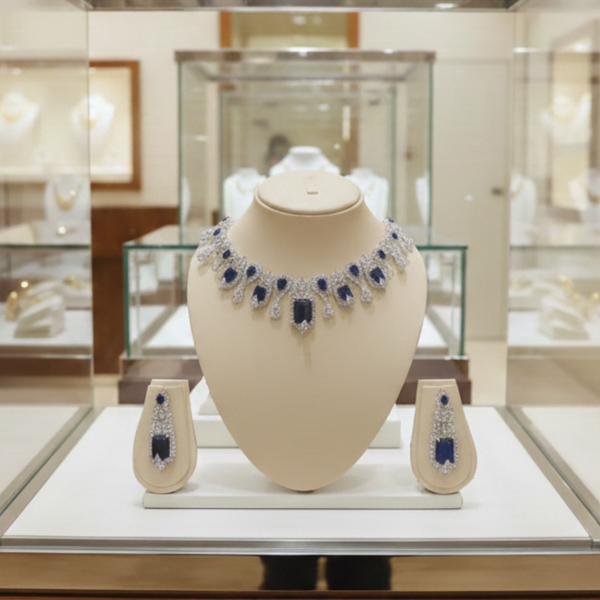 Royal Blue Crystal CZ Statement Jewelry Set