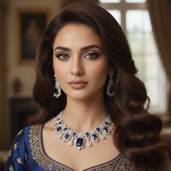 Royal Blue Crystal CZ Statement Jewelry Set