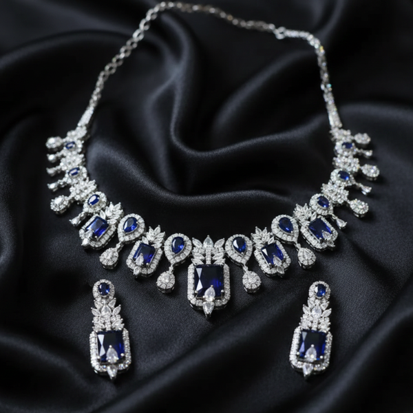 Royal Blue Crystal CZ Statement Jewelry Set